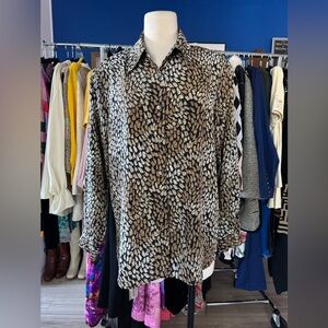 Notations Animal Print Button-Up Blouse